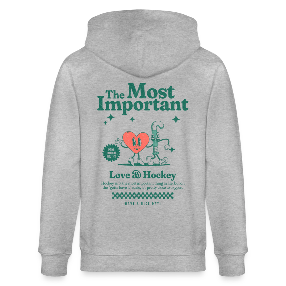 The Most Important – Love & Hockey Organic Zip Hoodie - Grau meliert