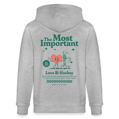 The Most Important – Love & Hockey Organic Zip Hoodie - Grau meliert