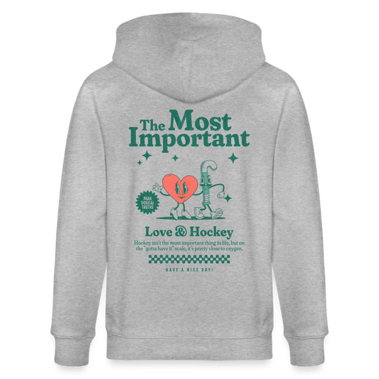The Most Important – Love & Hockey Organic Zip Hoodie - Grau meliert
