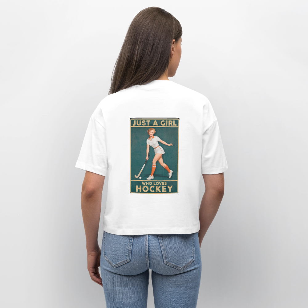 "Just a Girl Who Loves Hockey" T-Shirt – Damen Boxy Fit - Weiß
