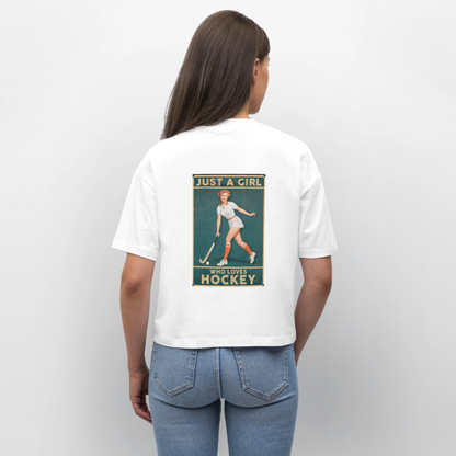 "Just a Girl Who Loves Hockey" T-Shirt – Damen Boxy Fit - Weiß