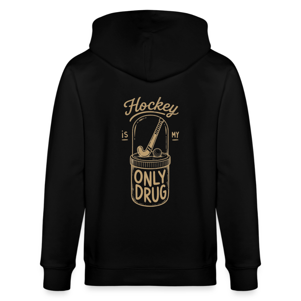 "Hockey is my only Drug" Zip-Hoodie – Unisex Bio-Kapuzenjacke - Schwarz