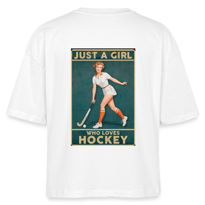 "Just a Girl Who Loves Hockey" T-Shirt – Damen Boxy Fit - Weiß