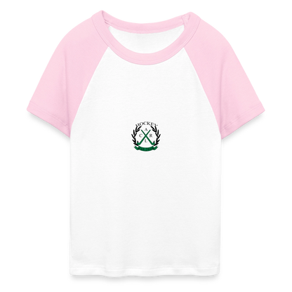 I’m Watching Hockey Cropped Baseball T-Shirt - Weiß/Pink