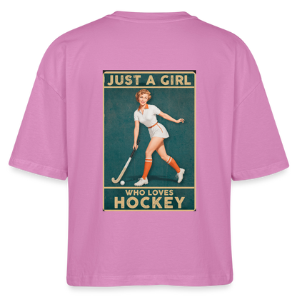 "Just a Girl Who Loves Hockey" T-Shirt – Damen Boxy Fit - Pink