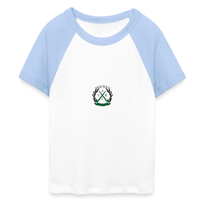 I’m Watching Hockey Cropped Baseball T-Shirt - Weiß/Hellblau