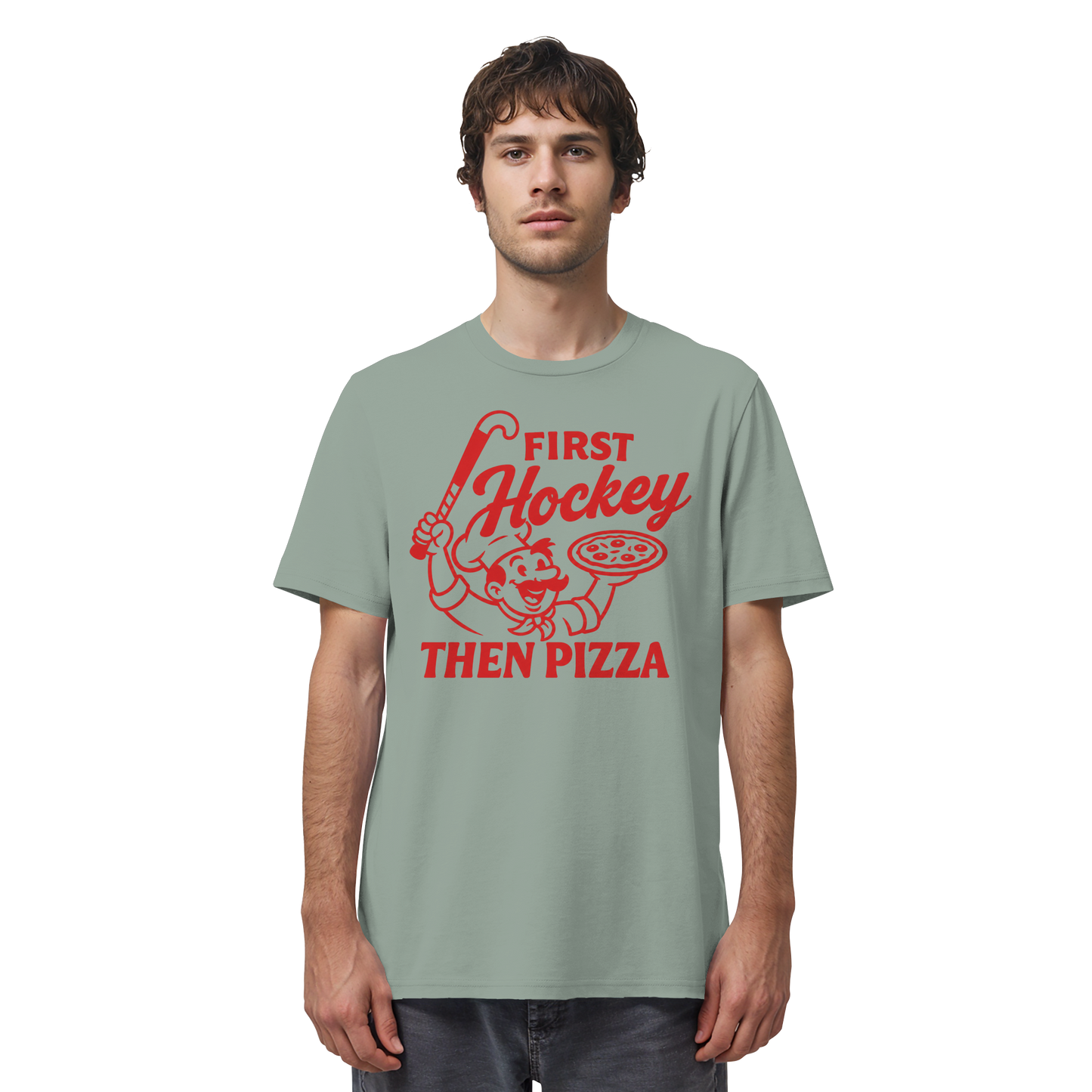 First Hockey. Then Pizza - Organic Shirt - Hockeycarl