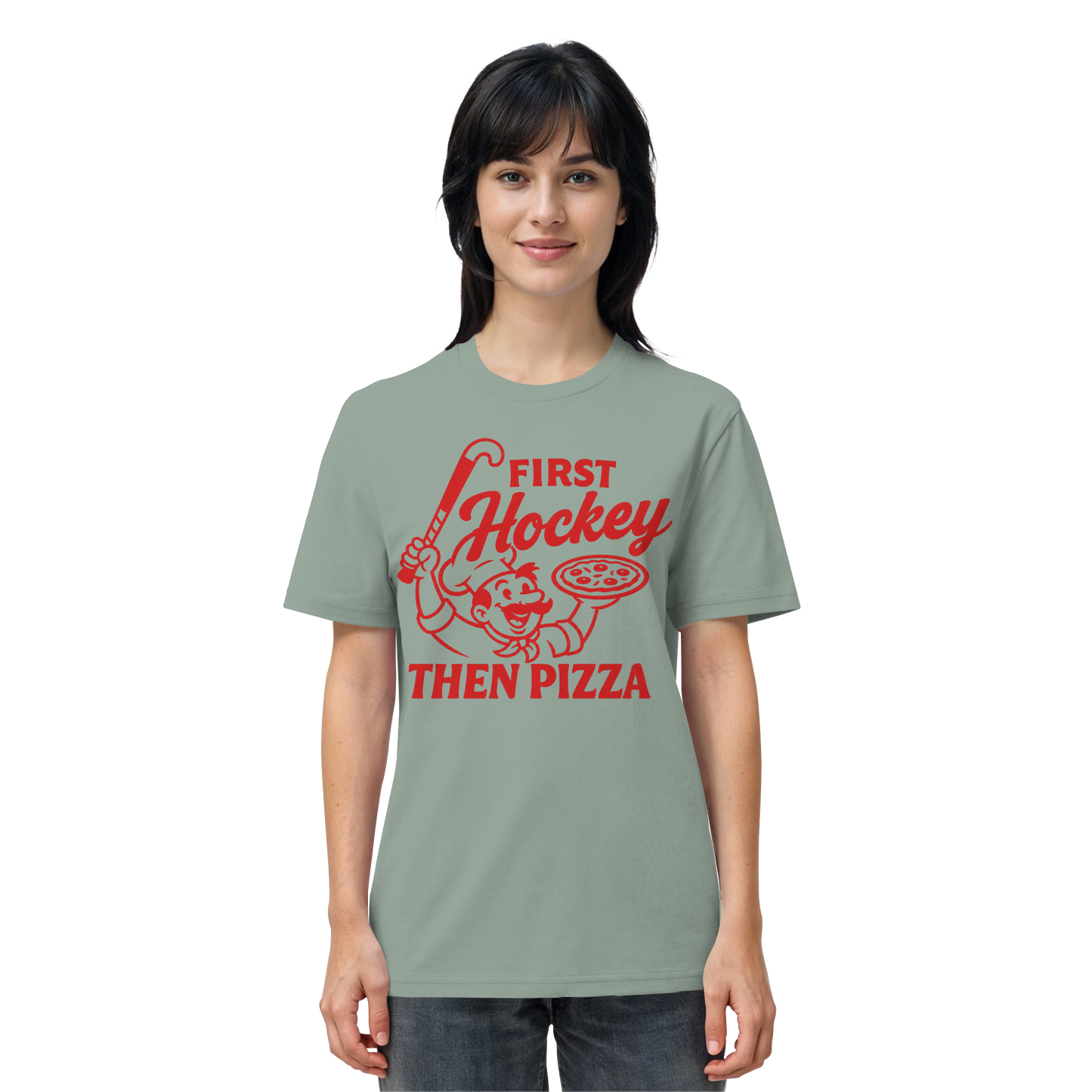 First Hockey. Then Pizza - Organic Shirt - Hockeycarl