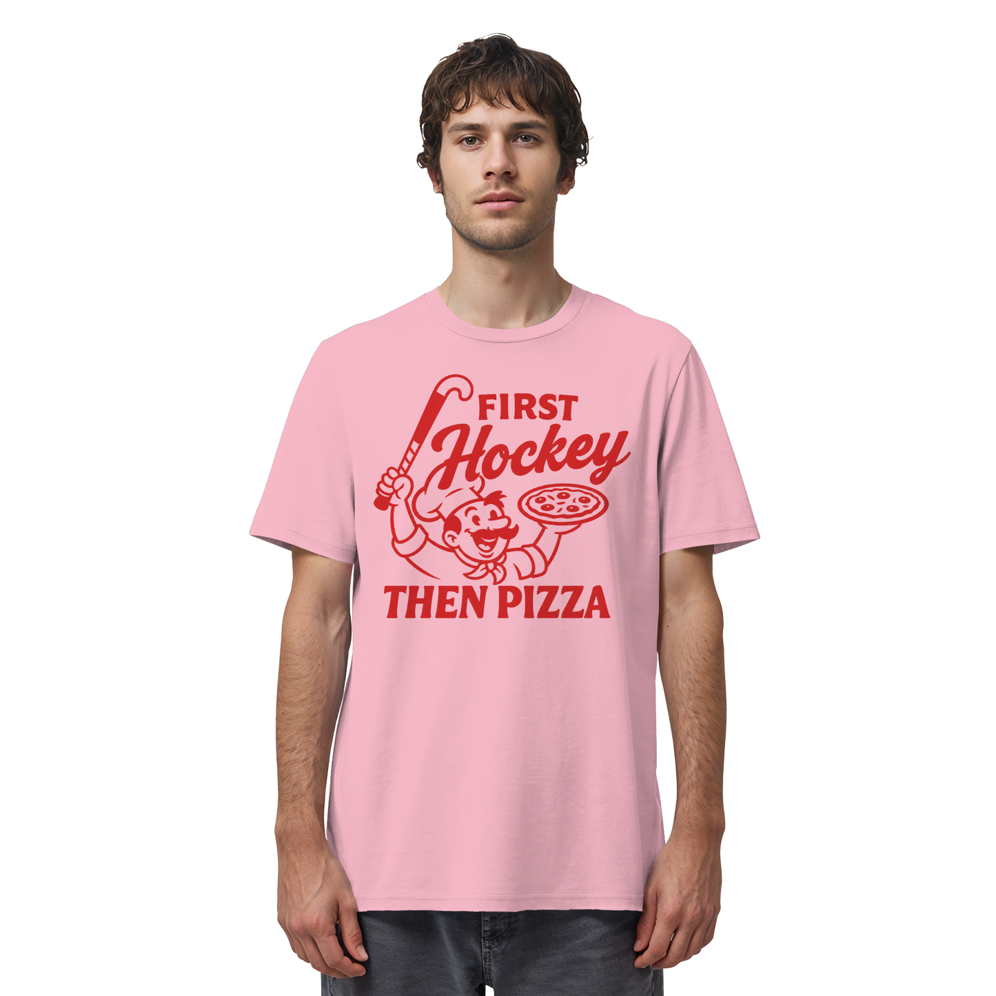 First Hockey. Then Pizza - Organic Shirt - Hockeycarl