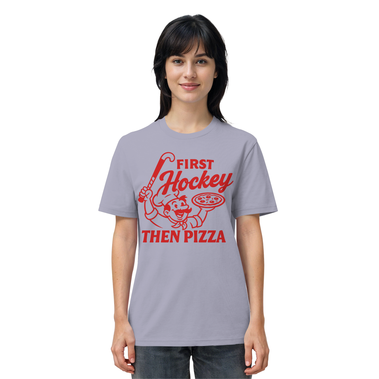 First Hockey. Then Pizza - Organic Shirt - Hockeycarl
