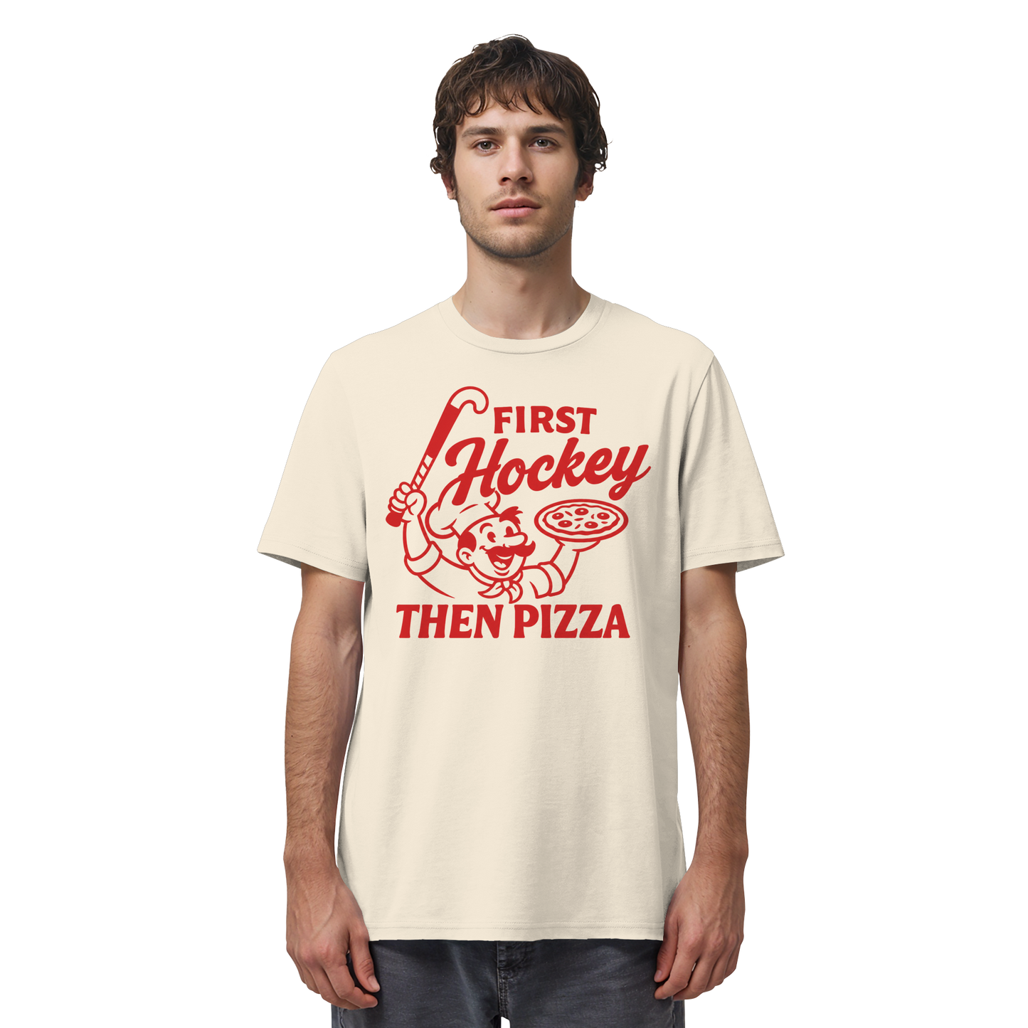 First Hockey. Then Pizza - Organic Shirt - Hockeycarl
