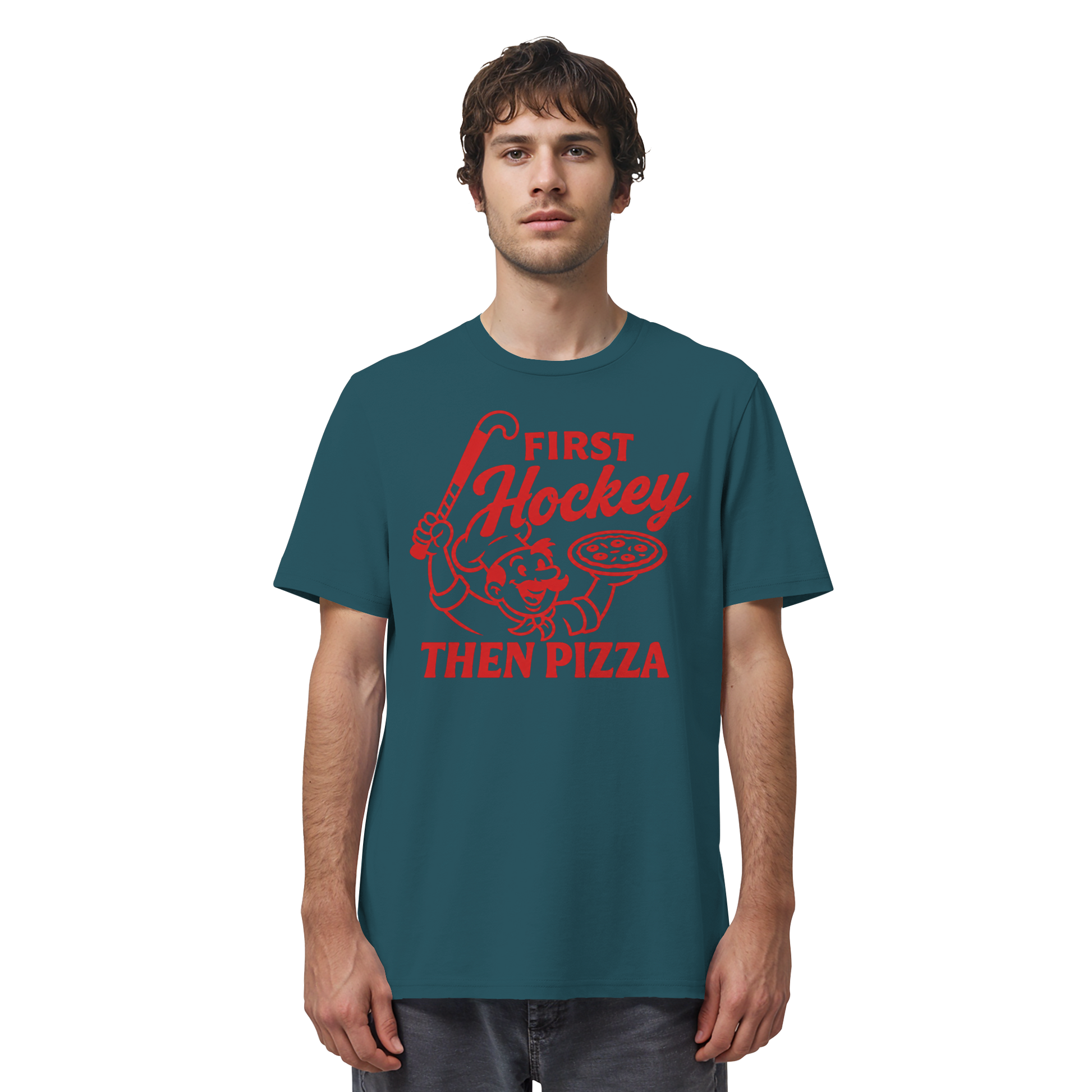 First Hockey. Then Pizza - Organic Shirt - Hockeycarl